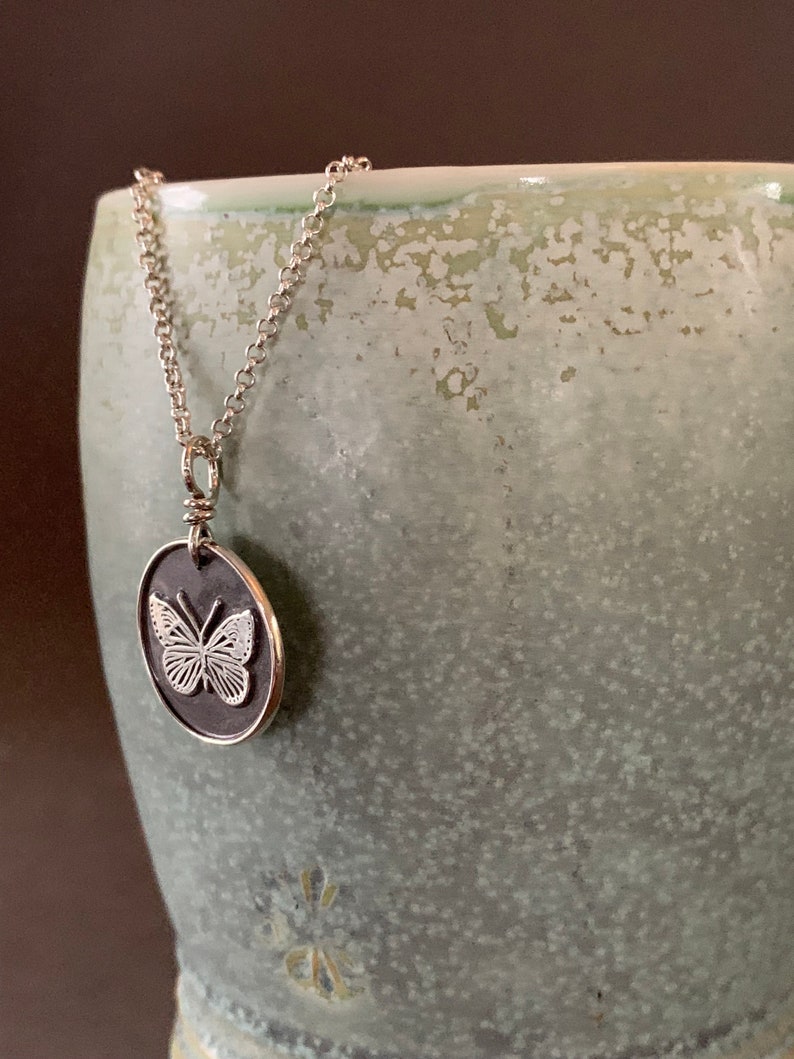 Butterfly Necklace, Sterling Silver Butterfly Charm, Spirit Animal, Vintage Finish, Boho Jewelry image 5