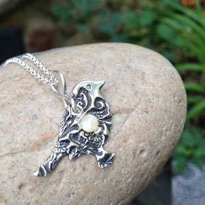 Sterling Silver Bird Necklace, Silver Bird Charm With Mother of Pearl Stone, Bird Jewelry