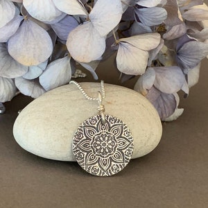Mandala Necklace, Sterling Silver Mandala Pendant, Boho Jewelry, Circle Mandala, Spiritual Necklace, Yoga Gift