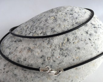 18" Black Leather Cord Necklace 1.5mm, Sterling Silver Lobster Clasp, Pendant Cord Necklace, Made in USA