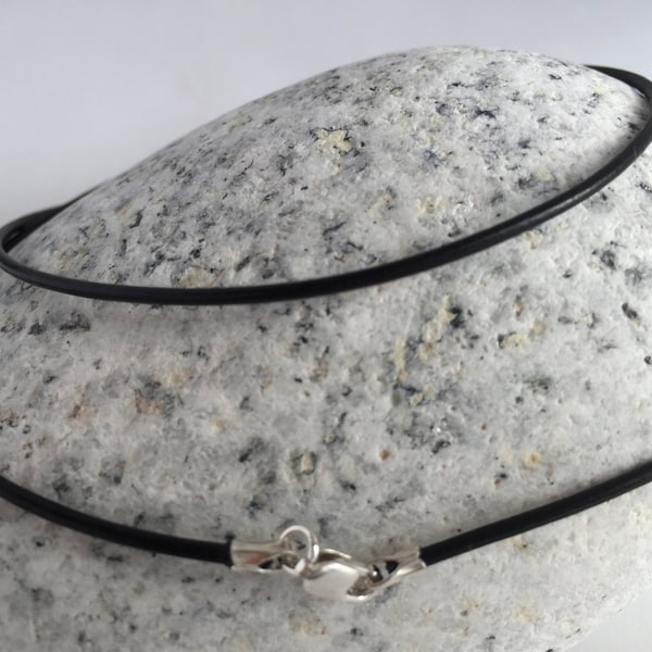 16" Black Leather Cord Necklace 1.5mm, Sterling Silver Lobster Clasp, Pendant Cord Necklace, Made in USA