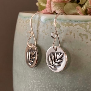 Silver Leaf Fern Earrings, Fern Charm, Sterling Silver Organic Earrings, Nature Jewelry