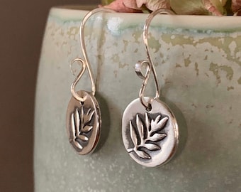 Silver Leaf Fern Earrings, Fern Charm, Sterling Silver Organic Earrings, Nature Jewelry