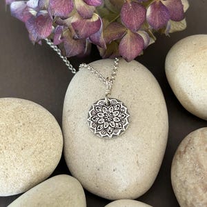Small Mandala Necklace, Sterling Silver Mandala Pendant and earrings, Boho Jewelry, Circle Mandala, Spiritual Necklace, Yoga Gift