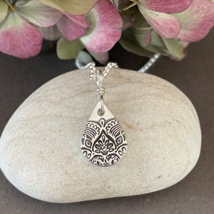 Boho Mandala Pendant, Small Sterling Silver Mandala Necklace, Inspirational Jewelry, Boho Jewelry, Teardrop Mandala, Spiritual Necklace
