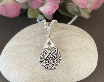 Boho Mandala Pendant, Small Sterling Silver Mandala Necklace, Inspirational Jewelry, Boho Jewelry, Teardrop Mandala, Spiritual Necklace