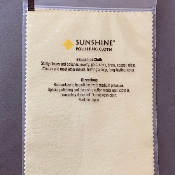 Sunshine Jewelry Cleaning Cloth 5 « x 7 1/2 », Nettoyant pour bijoux, Chiffon de polissage en argent, Livraison gratuite