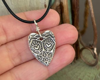 Heart Mandala Necklace, Boho Necklace, Sterling Silver Heart Pendant, Love Jewelry