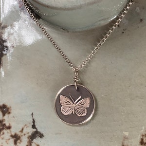 Butterfly Necklace, Sterling Silver Butterfly Charm, Spirit Animal, Vintage Finish, Boho Jewelry image 2