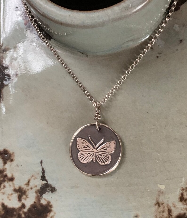 Butterfly Necklace, Sterling Silver Butterfly Charm, Spirit Animal, Vintage Finish, Boho Jewelry image 2
