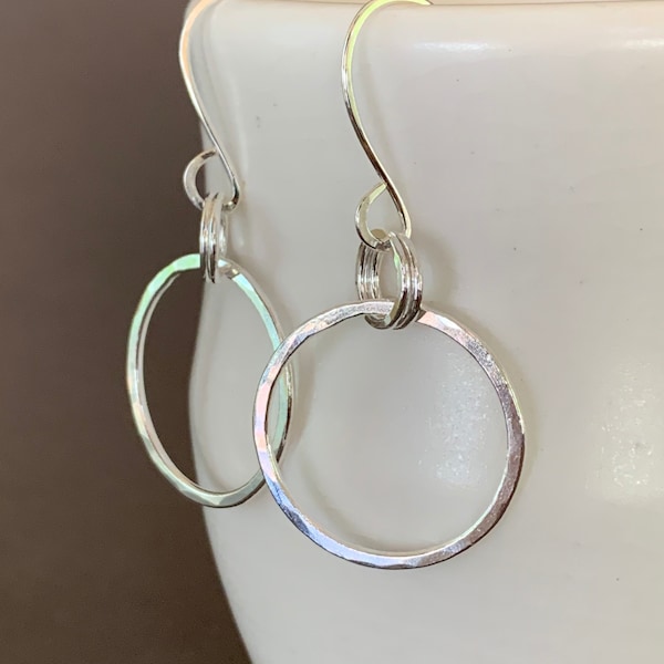 Hand Forged Hoop Earrings, Sterling Silver