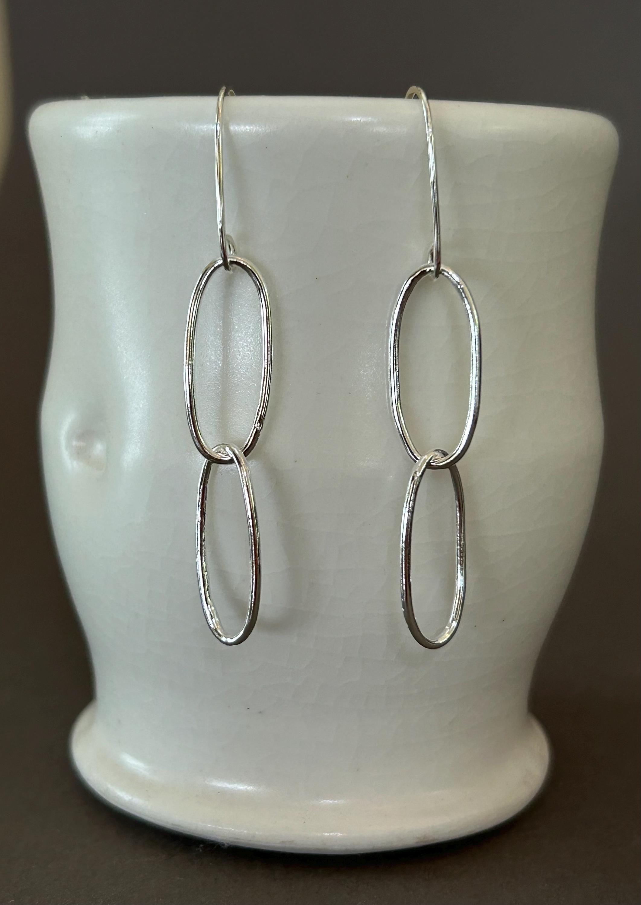 Sterling Silver Paperclip Cable Link Chain Double Hoop Earrings…