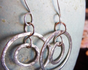 Sterling Silver Double Hoop Earrings, Hammered Silver Hoops, Handmade Jewelry