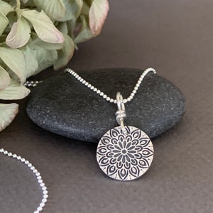 Small Mandala Necklace, Sterling Silver Mandala Pendant, Boho Jewelry, Circle Mandala, Spiritual Necklace, Yoga Gift