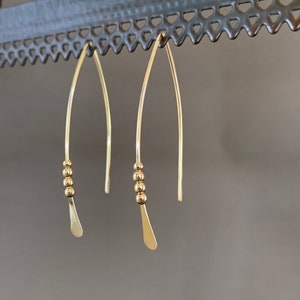 Gold Threader Earrings, Sterling Wishbone Earrings, Thin Open Hoops, Medium Hammered Hoop Earrings