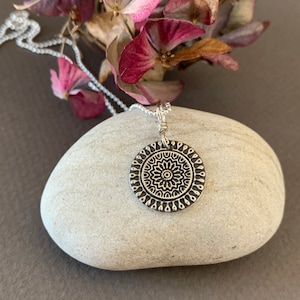 Small Mandala Necklace, Sterling Silver Mandala Pendant, Boho Jewelry, Circle Mandala, Spiritual Necklace, Yoga Gift