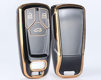 SILVERLIN Schlüsselband Hülle, Weiche TPU Hülle Vollschutz für Audi A1 A3 A4 A6 Q3 Q5 Q7 S3 R8 TT 3 Tasten Schlüsselanhänger (Golden Edge Schwarz)