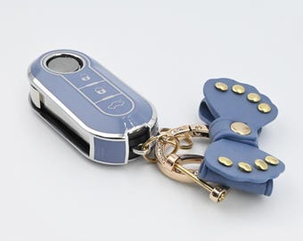 Car Key Cover With A Key Chain, Soft TPU Case Full Protection for Fiat 500 500L Brava Bravo Doblo Ducato Fiorino Panda Stilo Lancia Key Fob