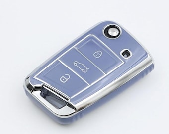 SILVERLIN Key Fob Cover, Soft TPU Case Full Protection for VW Golf 7, Polo, Skoda, Seat 3 Buttons Key Fob