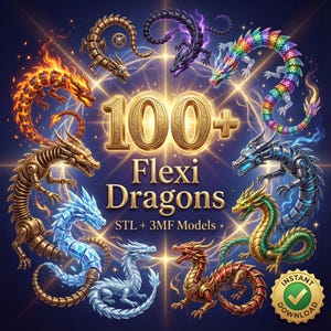 Über 100 flexible Drachen im STL-Format | Bewegliche Drachen-3D-Druckdateien | Flexible Drachen im STL-Format | Druckbarer Fidget-Drache
