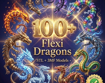 100+ Flexi Dragon STL-paket | Articulated Dragon 3D-utskriftsfiler | Flexi Dragons STL-paket | Utskrivbar Fidget Dragon