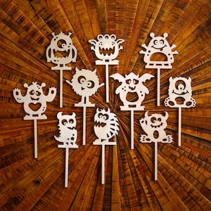 Kuchentopper / Caketopper aus Holz / Lasercut / Lindenholz / Monster / Untiere / Bösewichte / Mottoparty / Schreck / Kindergeburtstag