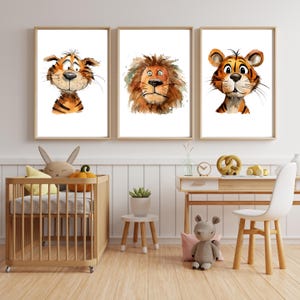 Poster Druck A4 / Tiger / Löwe / Safari / Afrika / Aquarell / Kinderzimmer / Tiere / Geschenk / Boho / Kindergeburtstag