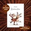 Christmas postcard / Christmas motif / Invitation to the Christmas market / Dog / Santa Claus / Reindeer / Watercolor drawings / Funny & cute
