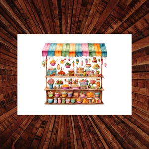 Poster Druck A5 / Landkarte / Candystore / Vögelchen auf Ast / Süßigkeiten / Aquarell / Sommerlich / Wandbild / Wanddekoration / Dekoration