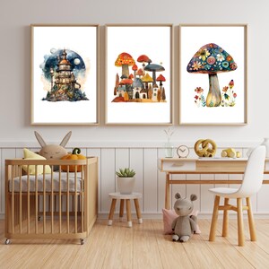 Poster Druck A4 / Pilze / Dorf / Mushroom / dekorative Wandbilder / Fantasy / Aquarell / Kinderzimmer / Geschenk / Boho / Kindergeburtstag