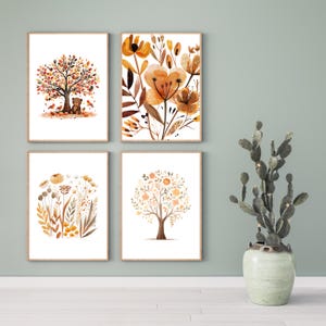 Poster Druck A5 / Baum / Herbstbaum / Teddy / Blumenwiese / Blümchen / Aquarell / Sommerlich / Wandbild / Wanddekoration / Dekoration