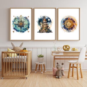 Poster Druck A4 / Kompass / Kreisornament / Burg / Verwunschen / Fantasy / Aquarell / Kinderzimmer / Geschenk / Boho / Kindergeburtstag