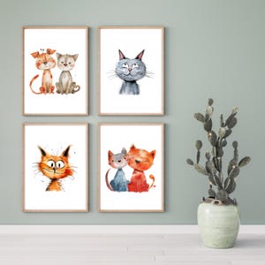 Poster Druck A4 / Katze / Hund / Katze und Hund / Fellfreundschaft / Aquarell / Kinderzimmer / Geschenk / Boho / Kindergeburtstag