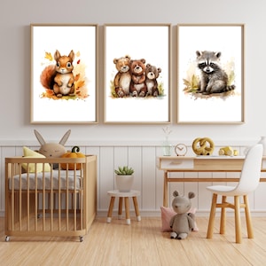 Poster Druck A4 / Bärenfamilie / Eichhörnchen / Waldtiere / Dachs / Bärchen / Aquarell / Kinderzimmer / Geschenk / Boho / Kindergeburtstag