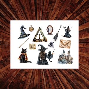 Postkarte Harry Potter / Fantasy / Hexe / Zauberer / Feier / Geschenk / Aquarell / Freude / Gryffindor / Hogwarts