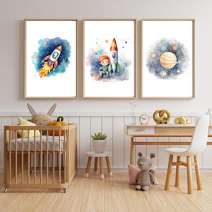 Poster Druck A4 / Rakete / Weltall / Junge / Welt / Universum / Raumfahrt / Aquarell / Kinderzimmer / Geschenk / Boho / Kindergeburtstag