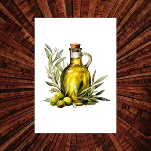 Poster Druck A4 / Olivenöl / Mediterran / Küche / Kochen / Küchendeko / Aquarell / Italienisch / Sommerlich / Küchenwandbild / Dekoration