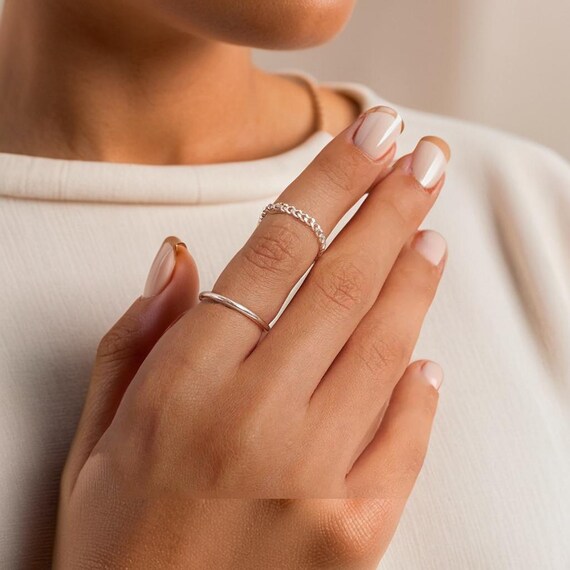 Bague Tendance Bague Chaine Fine Ensemble Bague Chaîne En Argent