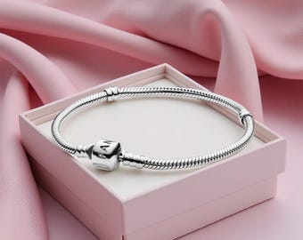 Silber Barrel Armband Silber Schlange Armband Charm Armband Alle Charms passt Armband Minimalist Armband 18-19-20 cm Länge
