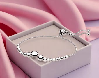 Slider Bracelet String of Beads Bracelet Elegant Designer Collection for a Touch of Luxury Shinny Silver Brilliance Bracelet Length 25cm