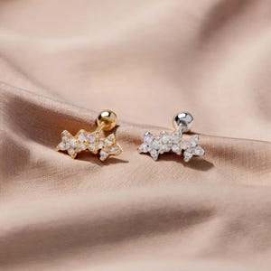 Gold Small Triple Flower Stud Earrings Helix Cartilage Tragus Piercing Studs Zircon Flower Design Jewellery for Women Best Gift For Her