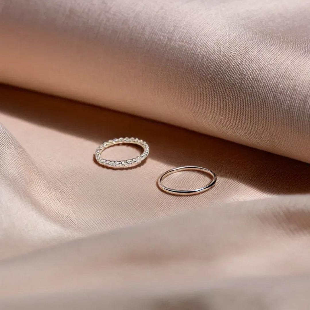 Silver Chain Ring & Solitaire Ring Set Minimalist Statement Rings Curb ...