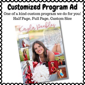Personalized Template Senior Yearbook Program Ad Full half quarter page Football ad yearbook ad Cheerleader program ad all colors customized