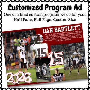 Personalized Template Senior Yearbook Program Ad Full half quarter page Football ad yearbook ad Cheerleader program ad all colors customized