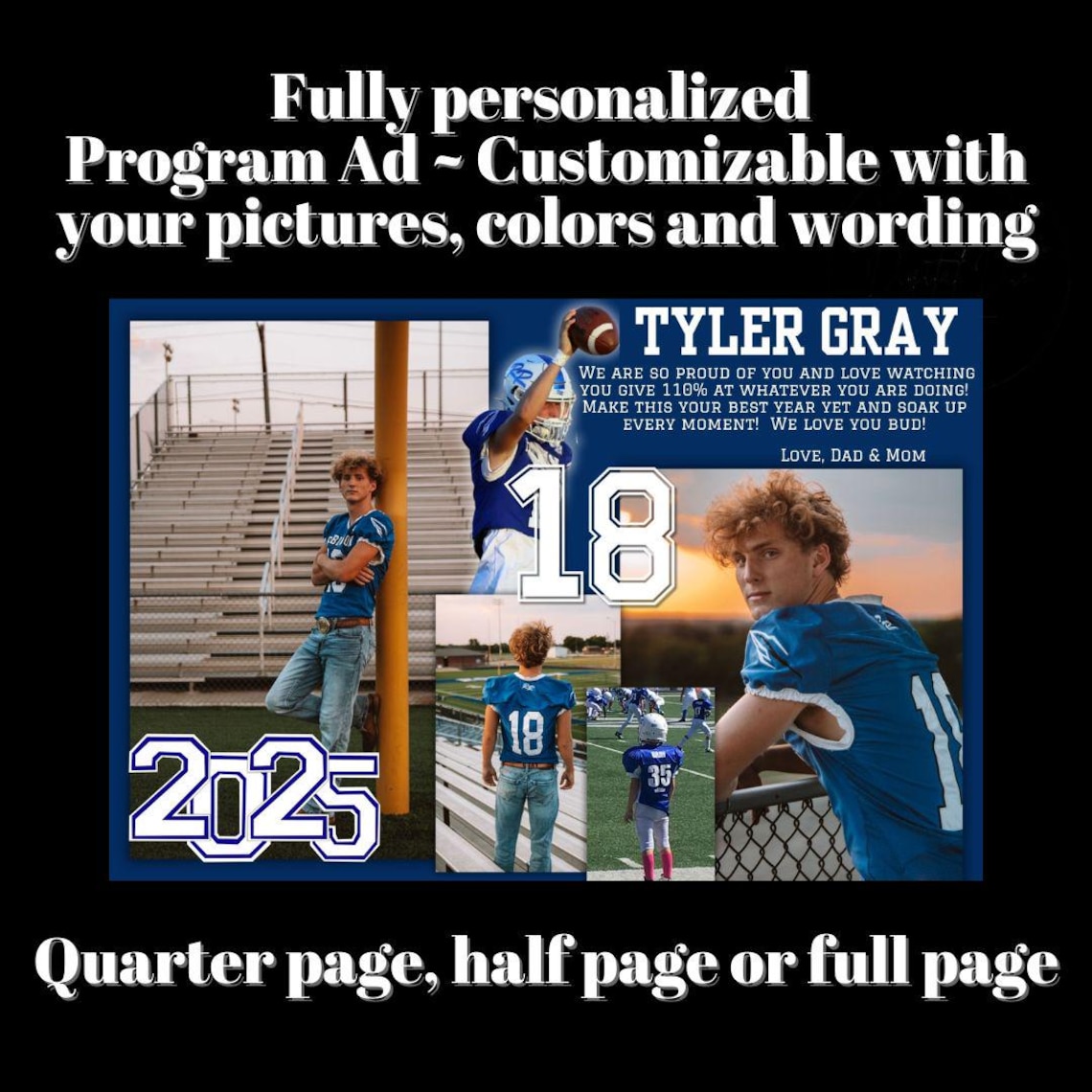 Personalized Template Senior Yearbook Program Ad Full Half Quarter Page ...