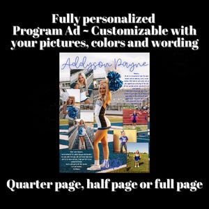 Personalized Template Senior Yearbook Program Ad Full half quarter page Football ad yearbook ad Cheerleader program ad all colors customized