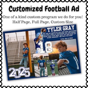 Personalized Template Senior Yearbook Program Ad Full half quarter page Football ad yearbook ad Cheerleader program ad all colors customized