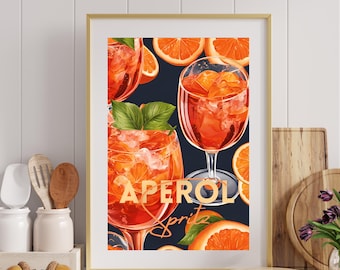 Vibrant Aperol Spritz Art Print | Modern Cocktail Wall Art | Summer Print