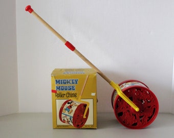 Mickey Mouse Push Along Roller Chime Toy In Box, Walt Disney Characters, Green Monk Combex