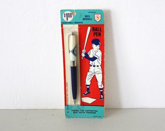 1960s Boys Baseball Pony League Ball Pen, NOS, MOC, Mint on Card